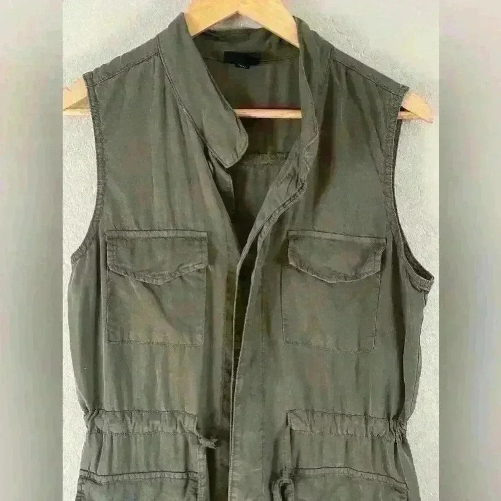 Mossimo Olive Green Button Down Utility Cargo Vest Pockets Medium - Picture 2 of 10